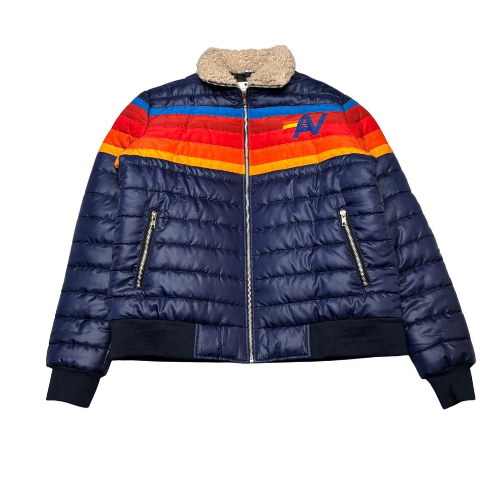 Aviator Nation 5 Stripe Jacket Women's 2XL Puffer Bomber Sherpa Collar